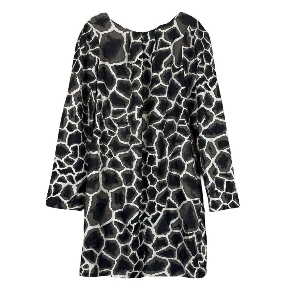 Elie Tahari Silk Giraffe Animal Print Cocktail Dress Gray Black Beige Size US 6
